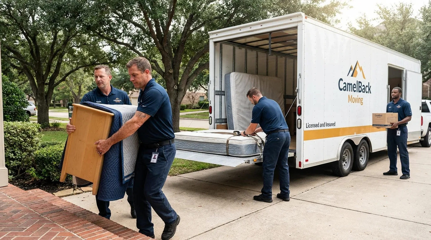 Crew loading residential truck for cross-state move from Loveland, CO