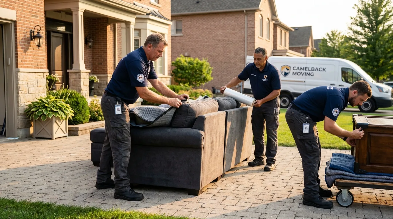 Large estate moving crew wrapping furniture in Loveland, CO