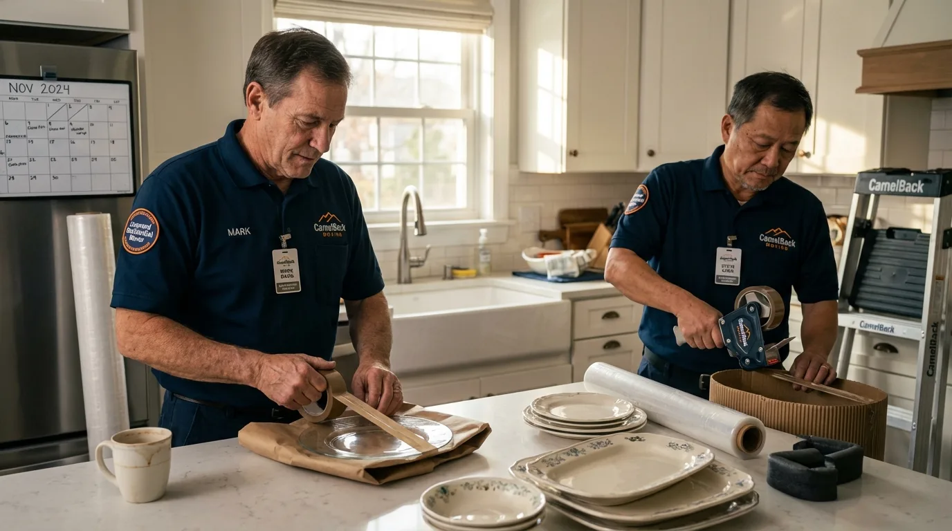 Professional crew packing kitchen dishware in Loveland, CO